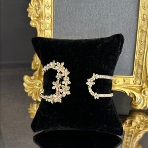 Gold Crystal Floral Buckle Clamper Bracelet